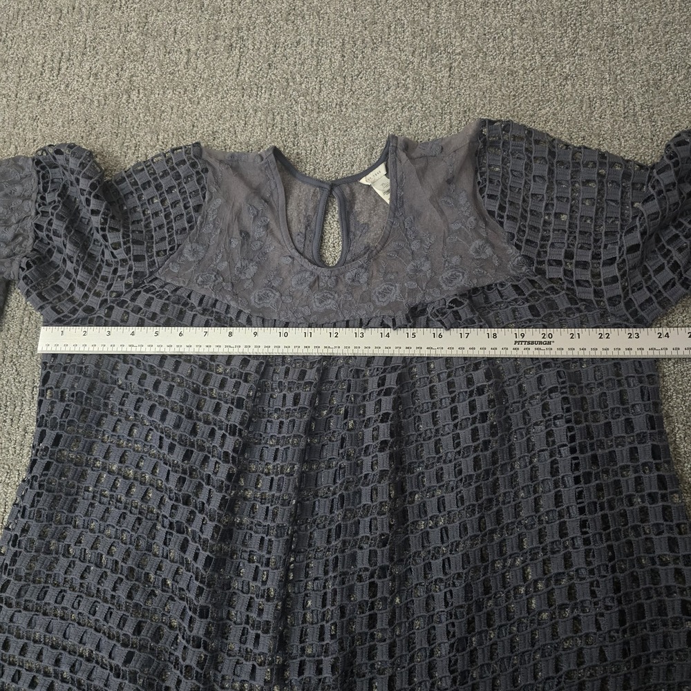 Blue Crochet Lace Babydoll Tunic Top Bell Sleeve Boho Romantic XL - Picture 6 of 8